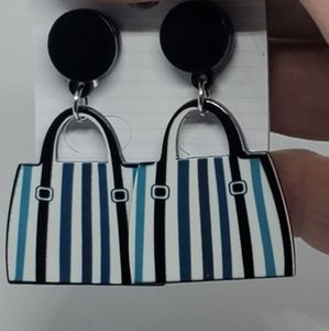 ACRYLIC STRIPED BAG DROP EARRINGS